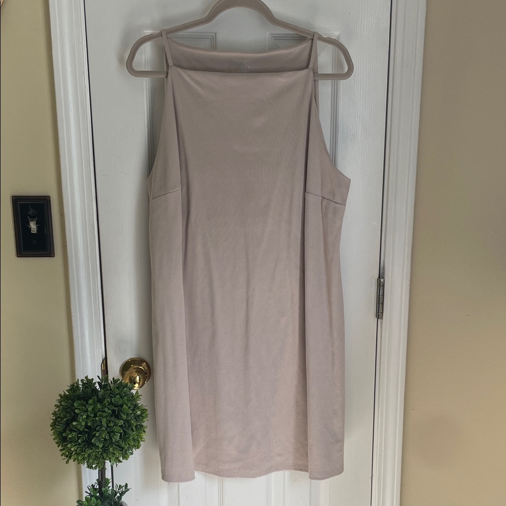 A New Day Sleeveless Boho Minimalist Taupe Mini Dress